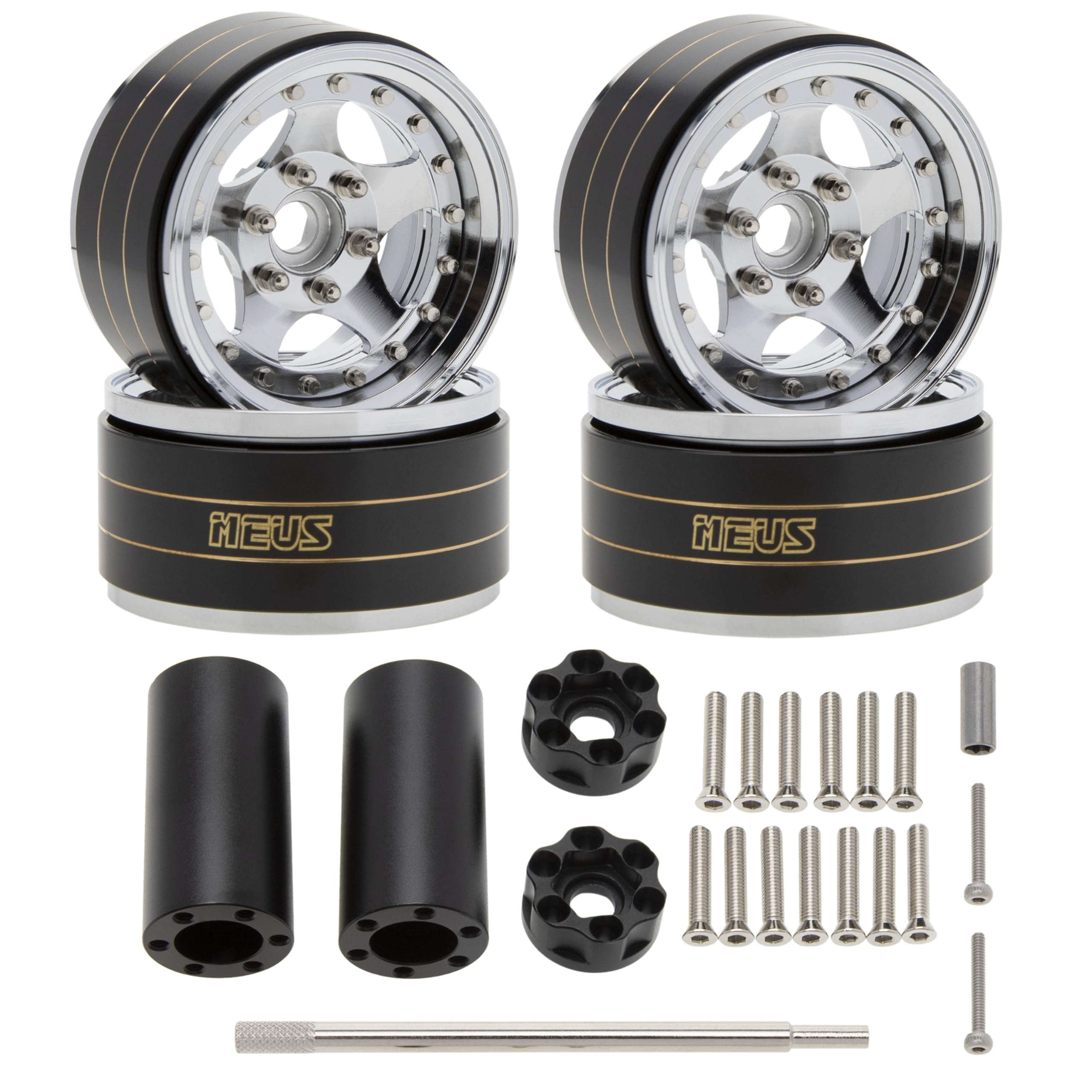Photo 1 of MEUS RACING 1.9" Beadlock Wheels Rims, 120.5g Brass & Aluminum Deep-Dish Wheels for 1/10 RC Crawler SCX10 TRX4 VS4-10 Gen8 (C-Silver)