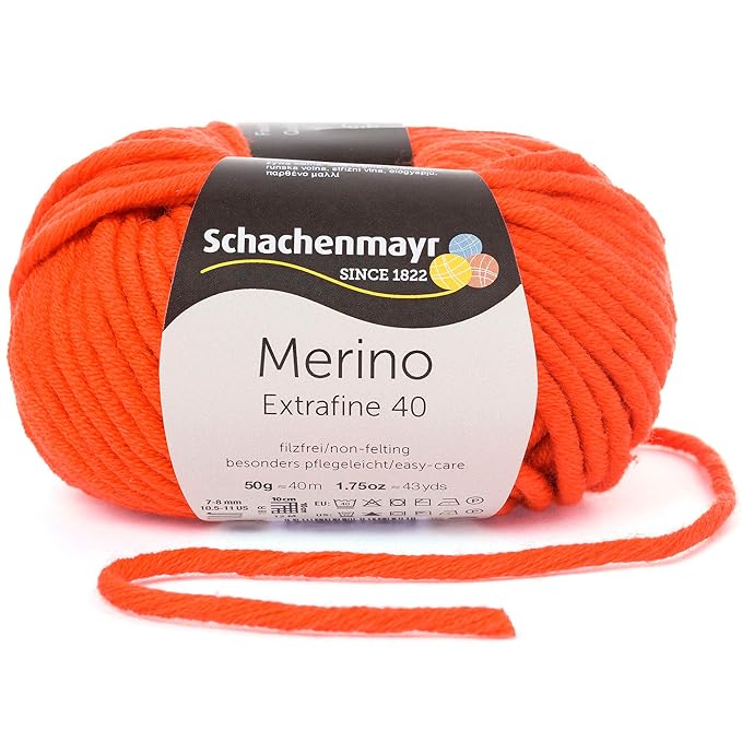 Schachenmayr 40 9807555 ExtraFine Merino Wool, Knitting Yarn, wool, Orange, 10 x 10 x 7 cm
