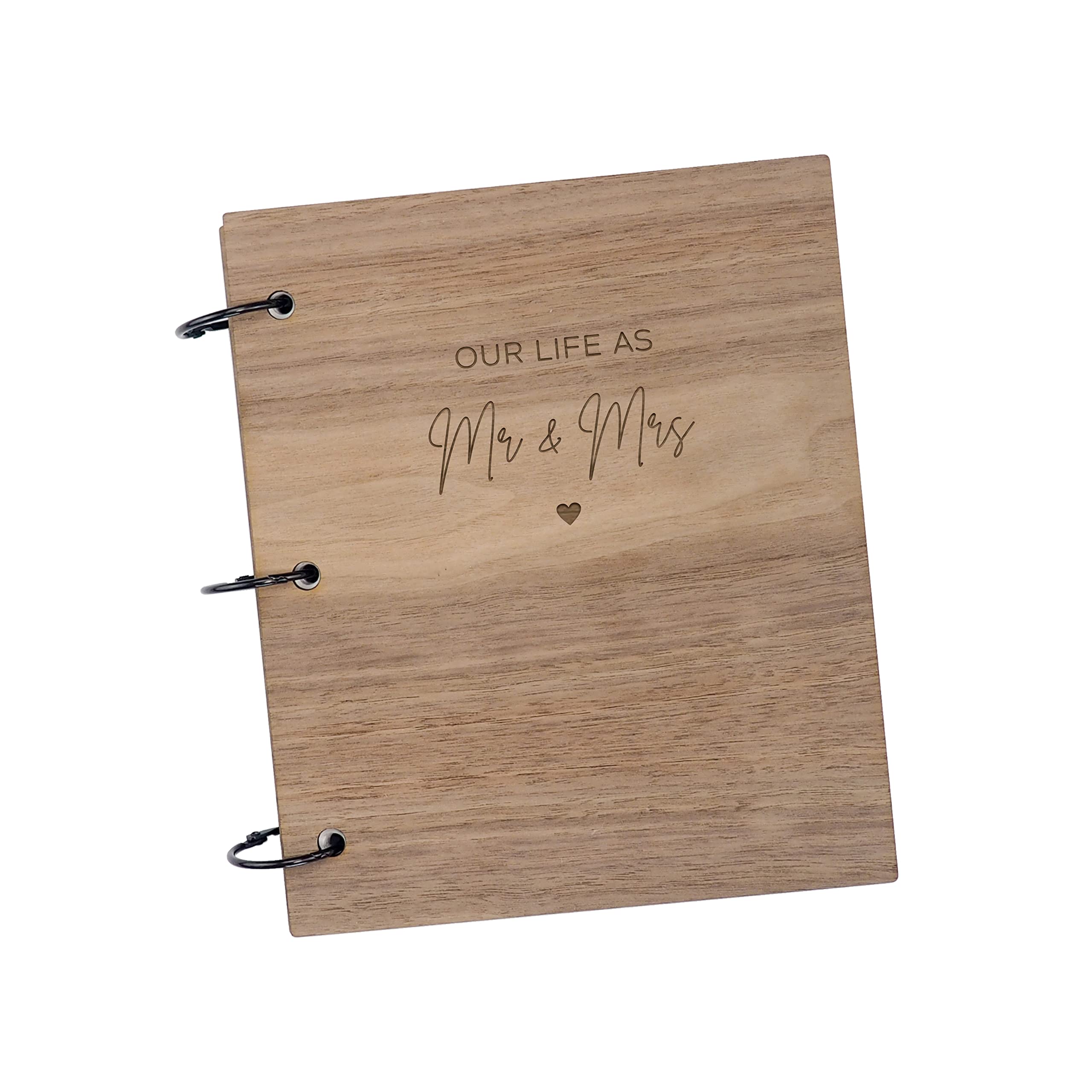 Our Life as Mr & Mrs Photo Album - Couples Memory Book - Engraved Wedding Gifts - Wooden Anniversary for Him Her - Couples Book to Fill Out Together (Walnut, 50 pages)…
