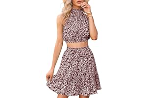 Gevomir Womens Halter Dresses Summer Boho Floral Sundress 2024 Casual Sleeveless Beach Short Dress