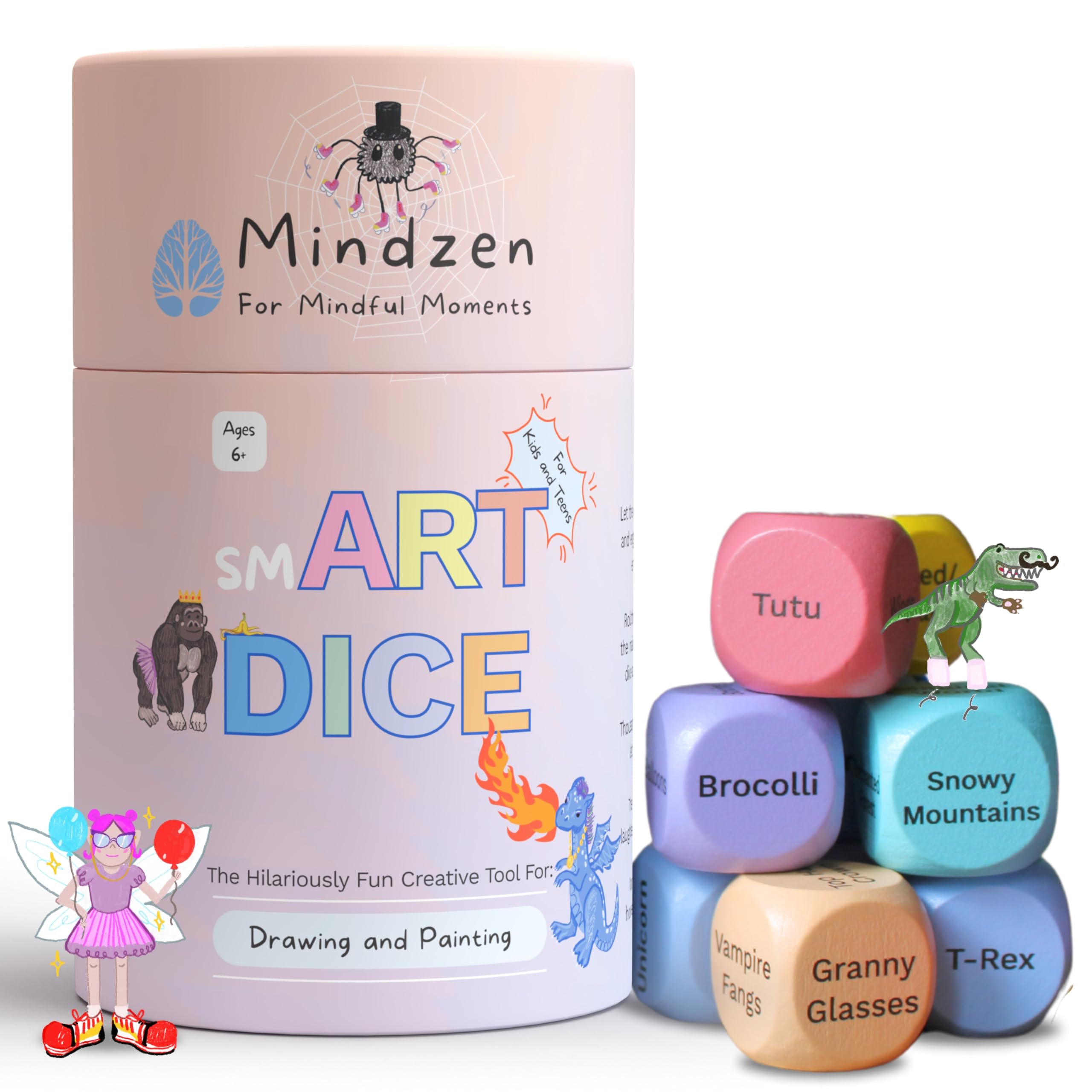 MINDZEN smART DICE Drawing & Painting Game for Kids & Teens | Hilariously Fun Arts & Crafts Activity Kit | Set of 9 Dice to Spark Endless Creativity | Gift Ideas for Kids & Teachers | 1+Players