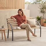 Garden Vida Slatted Garden Bench 18mm Hardwood Slats Steel Frame view 4