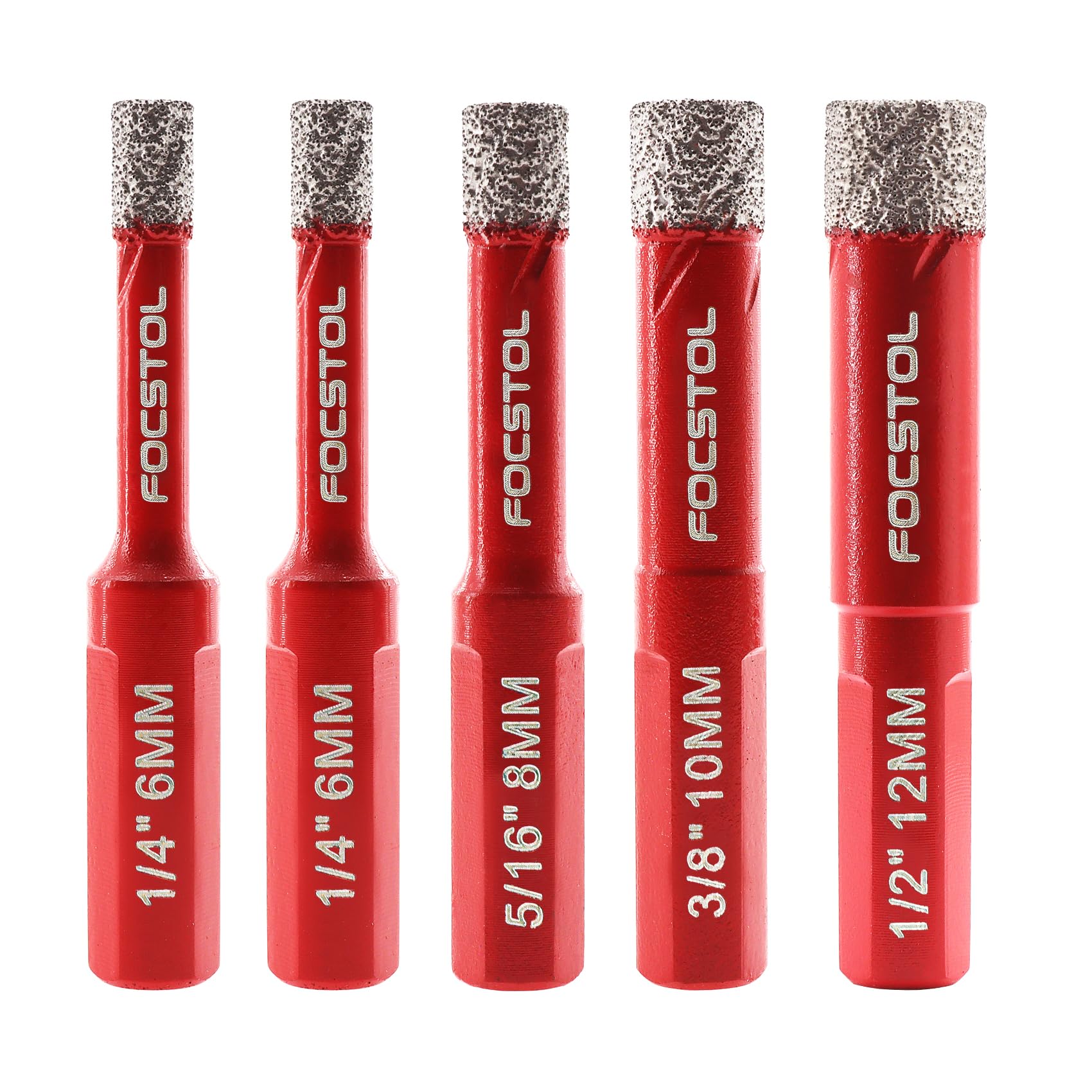 FOCSTOL Dry Diamond Drill Bits Set - 5pcs 6/6/8/10/12mm Diamond Hole Saw Kit with Triangle Shank for Porcelain Tile Ceramic Granite Marble Quartz — image 1