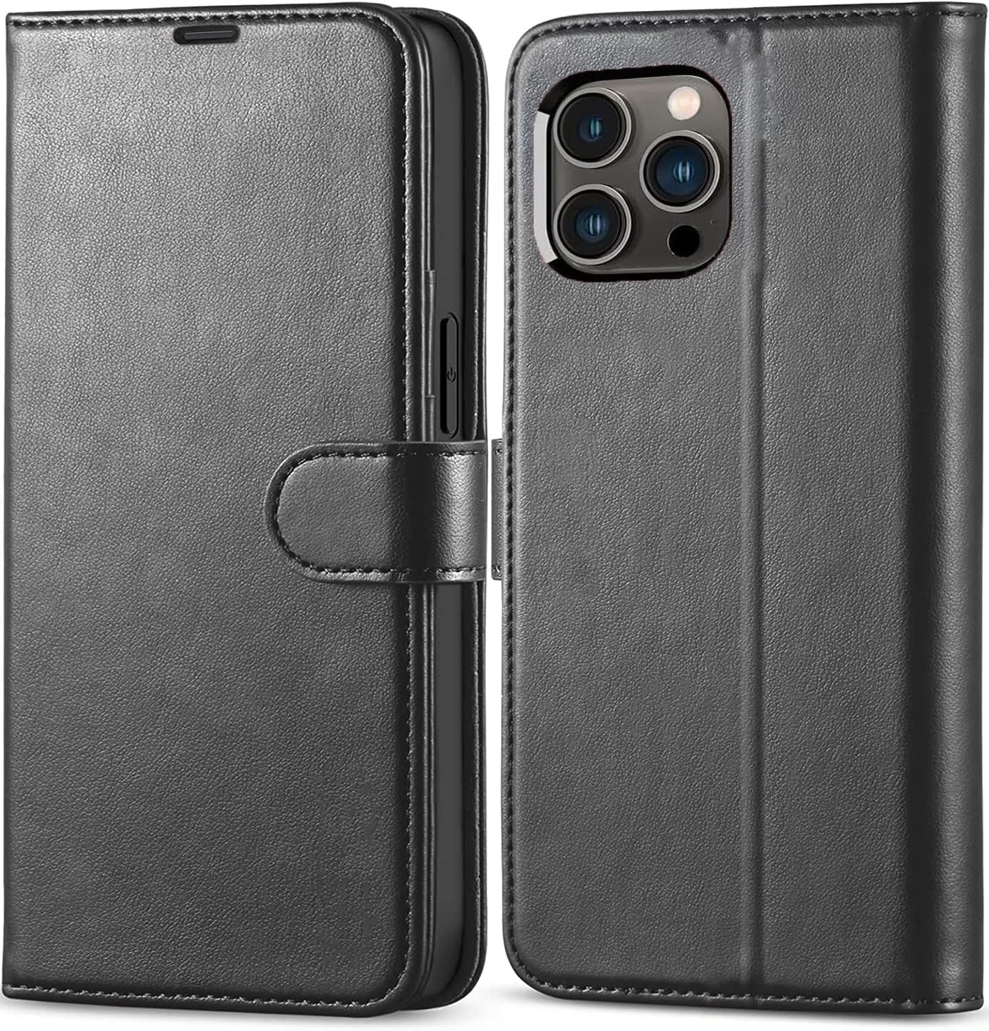 KP TECHNOLOGY Case for iPhone 16 Pro, Leather Case Book Flip Leather Wallet Cover with Card Slots for 16 Pro (BLACK)