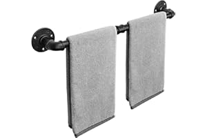 Livabber Industrial Pipe Towel Bar, Rustic Iron Decor Bathroom Hardware Towel Holder Accessory, Heavy Duty Wall Mounted Bath Towel Rack, Black (18 Inch)