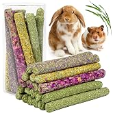 Sofier 32Pcs Timothy Hay Sticks 320g for Rabbit, Guinea Pig, Hamster - Natural Handmade Treats and Chews for Teeth - Chinchilla, Rat, Gerbil Toys