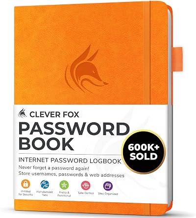 Clever Fox Password Book with Alphabetical Tabs Yellow Small Pocket Keeper