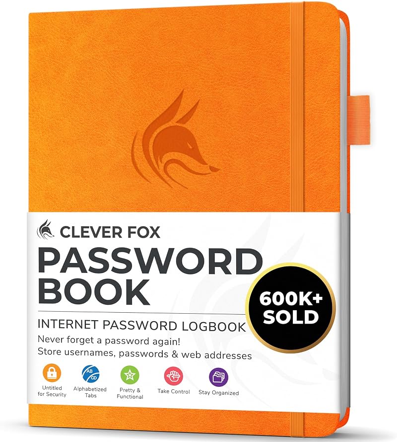 Clever Fox Password Book with Alphabetical Tabs Yellow Small Pocket Keeper