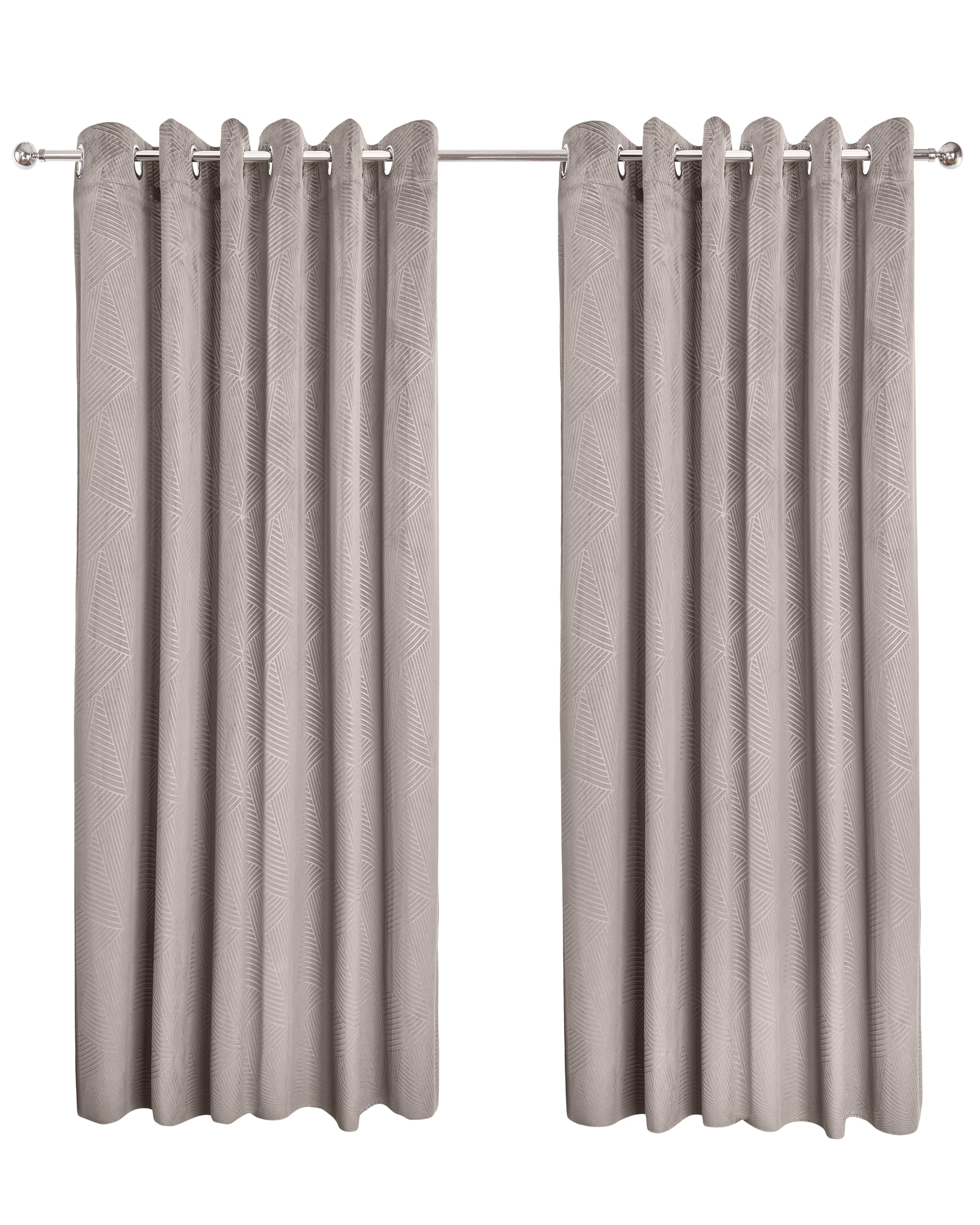 Emma Barclay Midnight - Embossed Velvet Woven Thermal Blackout Eyelet Curtains (Stone, Width 46 x Drop 72" (116 x 183cm))
