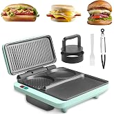 Baker's Friend Breakfast Sandwich Maker, Nonstick Electric Griddle &amp; Grill Combo, 3 in 1 Breakfast Station, Make Egg Muffin Sandwiches Burgers Hot dogs &amp; Pancakes, Includes Burger Press, Tong &amp; Brush