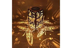 WACLSTDAY Solar Lanterns Outdoor Hanging Solar Lights Butterfly Decor Square Metal Lantern Waterproof LED Decorative Garden Light for Patio,Front Porch,Balcony,Outside Gardening Gifts 1Pac
