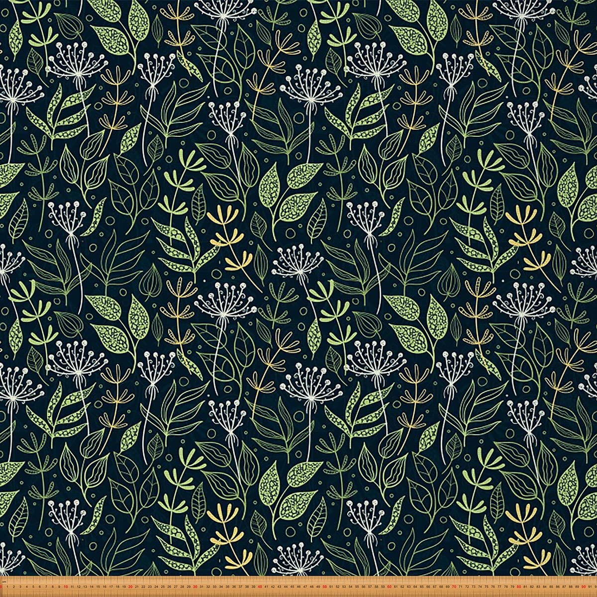 Bontanical Fabric by The Yard Cartoon Floral Branches Doodle Theme Upholstery Fabric for Chairs and Home DIY Projects Nature Theme Decorative Waterproof Fabric 2 Yards,(L184*W150cm) Dark Green