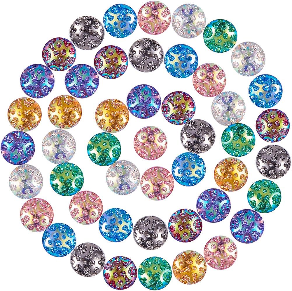SUNNYCLUE 160pcs 8 Color(20pcs/Color) 12mm Flat Back Resin Cabochons Faux Druzy Dome Cabochons Iridescent Cameo Sparkly Glitter for DIY Earring Bracelet Necklace Jewelry Making