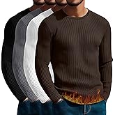 August Alley 4 Pack Men's Cotton Thermal Long Sleeve Shirts Ribbed Crew Neck Tops Slim Fit Undershirts Fall Winter Base Layer