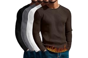August Alley 4 Pack Men's Cotton Thermal Long Sleeve Shirts Ribbed Crew Neck Tops Slim Fit Undershirts Fall Winter Base Layer