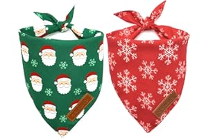Realeaf Christmas Dog Bandanas 2 Pack, Snowflake and Santa Claus Dog Scarf for Boy and Girl, Premium Durable Fabric, Holiday Red and Green Bandana for Medium and Large Dogs Cats Pets (Large)
