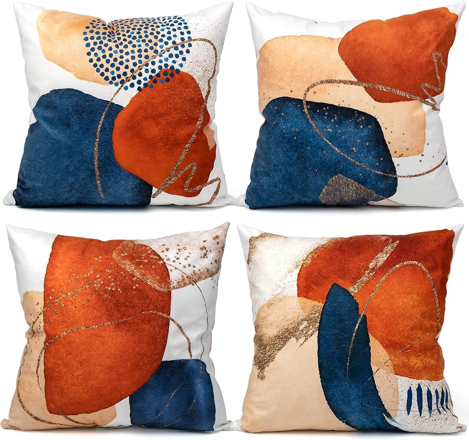 NDMMSO Boho cushion covers 18x18 Set of 4 Mid Century Modern Decorative Throw Pillows Navy Blue Burnt Orange Cushion Pillowcases for Couch Sofa Bedroom Abstract Geometric Home Decor — image 1