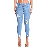YMI Womens Wannabettabutt 3-Button Mid-Rise Fray Hem Skinny Ankle Denim JeansJeans
