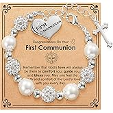 Lydow First Communion Confirmation Baptism Cross Bracelet for Girls, Catholic Jewelry Gifts for Kids Daughter Goddaughter Granddaughter 6+2 Inches