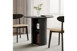 31.5" Round Dining Table for 2-4, Modern Kitchen Table with 2-Tier Storage Shelf, Small Wooden Circle Dining Tables with Flut