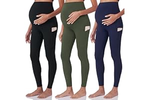 POSHDIVAH 3 Pack Women's Maternity Workout Leggings Over The Belly Pregnancy Yoga Pants with Pockets