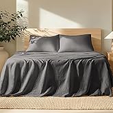 Bare Home King Sheet Set - Luxury 100% European Linen - Deep Pockets - Easy Fit - 4 Piece Set - Bedding Sheets & Pillowcases (King, Dark Grey)