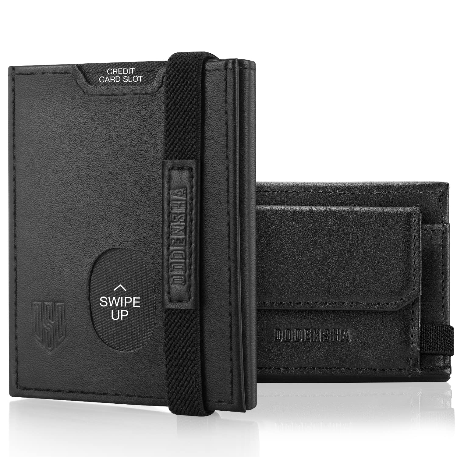 Slim Wallet, Genuine Leather Minimalist Wallet for Mens, RFID Blocking Tri-Fold Slim Credit Card Wallet with 10 Cards, 2 Banknote Compartments, ID Window, Coin Pocket Men Wallets with Gift Box