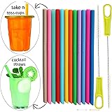 Tegion Short Replacement Reusable Toddlers& Kids Silicone Straws for The First Years Take & Toss Spill Proof Straw Cup and Lowball Tumbler, Wine Tumbler,Cocktail Straws 14 Pack Straws with 2 Brushes