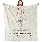 VRW His Mercies are New Every Morning Christian Blanket, Boho Floral Christian Bible Verse Flannel Throw Blankets for Women, Religious Prayer Hug Blankets for Bedroom Living Room Couch Sofa,50x60 Inch