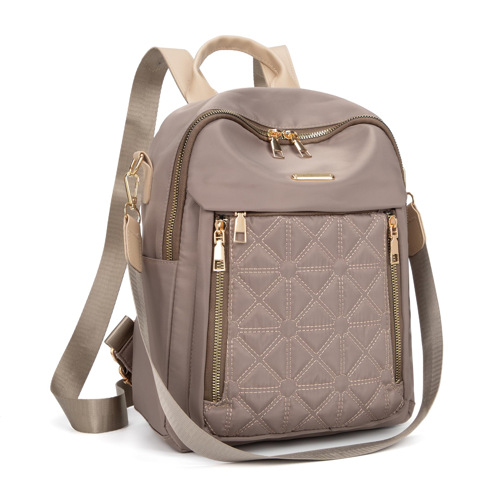 Pealwel Mini Nylon Women Backpacks,Small Ladies backpacks Lightweight Shoulder Satchel Bag Tote Handbag Casual Travel Daypack (Khaqi)