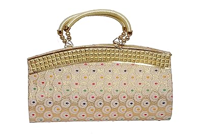 Rambha Latest Crystal/Bridal/Wedding/Party Clutches for Women-Golden Color