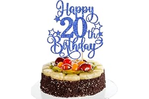 ZHUOWEISM 1 PCS Happy 20th Birthday Cake Topper Glitter Cheers to 20 Years Birthday Cake Pick Hello 20 Fabulous Cake Decoration for Happy 20th Birthday Anniversary Party Decorations Supplies Blue