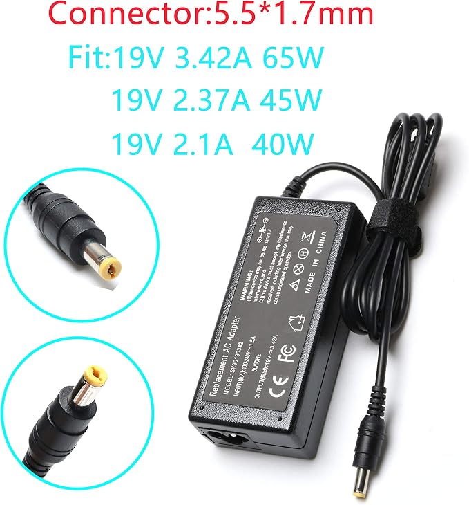 thumbnail image 2 of 65W AC Adapter Power Charger For Acer Aspire E5-471, E5-571, E5-511, ES1-711 – Black 2 of 6