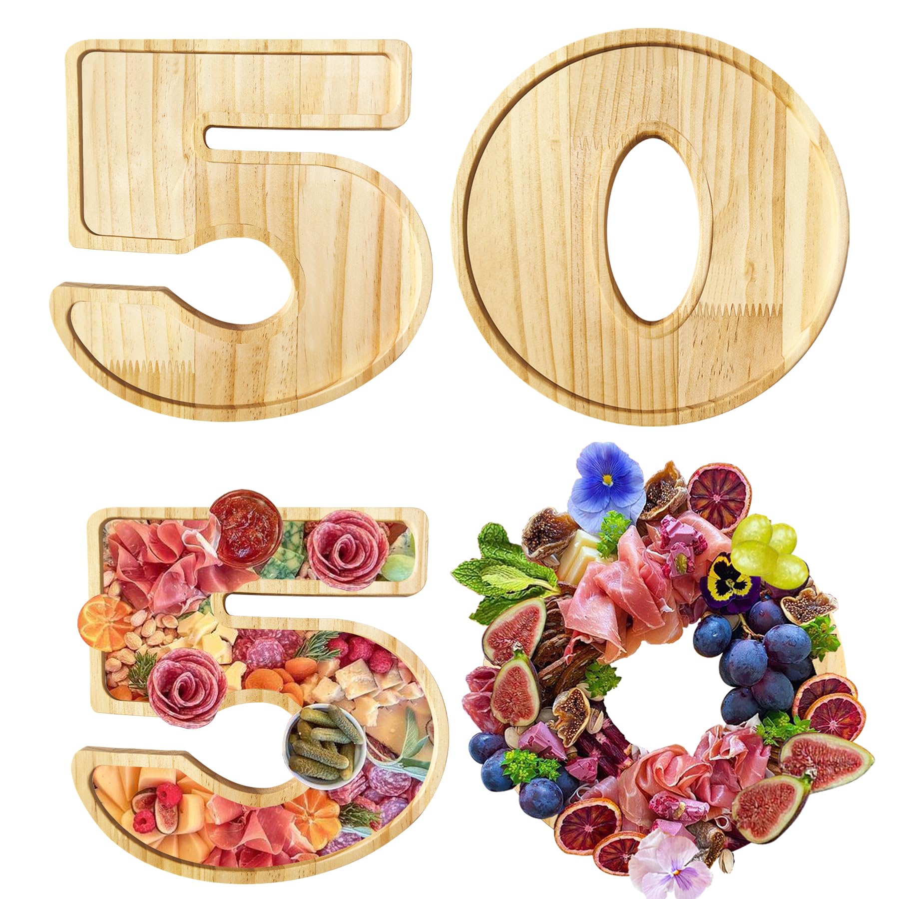 Photo 1 of 50 Charcuterie Fillable Letters Numbers Tray - 9'' Number Shaped Serving Trays for 50th Birthday Anniversary Party Chocolate Candy Food Dessert