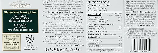 WALKER’S SHORTBREAD GLUTEN FREE CHOCOLATE CHIP COOKIES, ALL-BUTTER SHORTBREAD COOKIES, 4.9 OZ