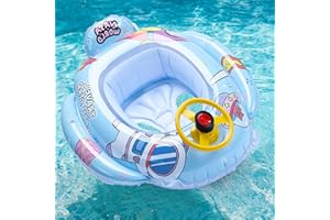 GROWINLOVE Baby Floats for Pool, Swimming Float Baby Inflatable Floater with Steering Wheel and Horn Water Gun, Summer Outdoor Water Float