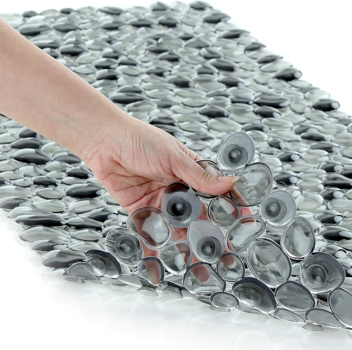 SlipX Solutions Dark Gray Extra Long Pebble Bath Mat Feels Great on Tired Feet & Helps Prevent Slips (Looks Like River Rock, 188 Suction Cups, Machine Washable): Home & Kitchen