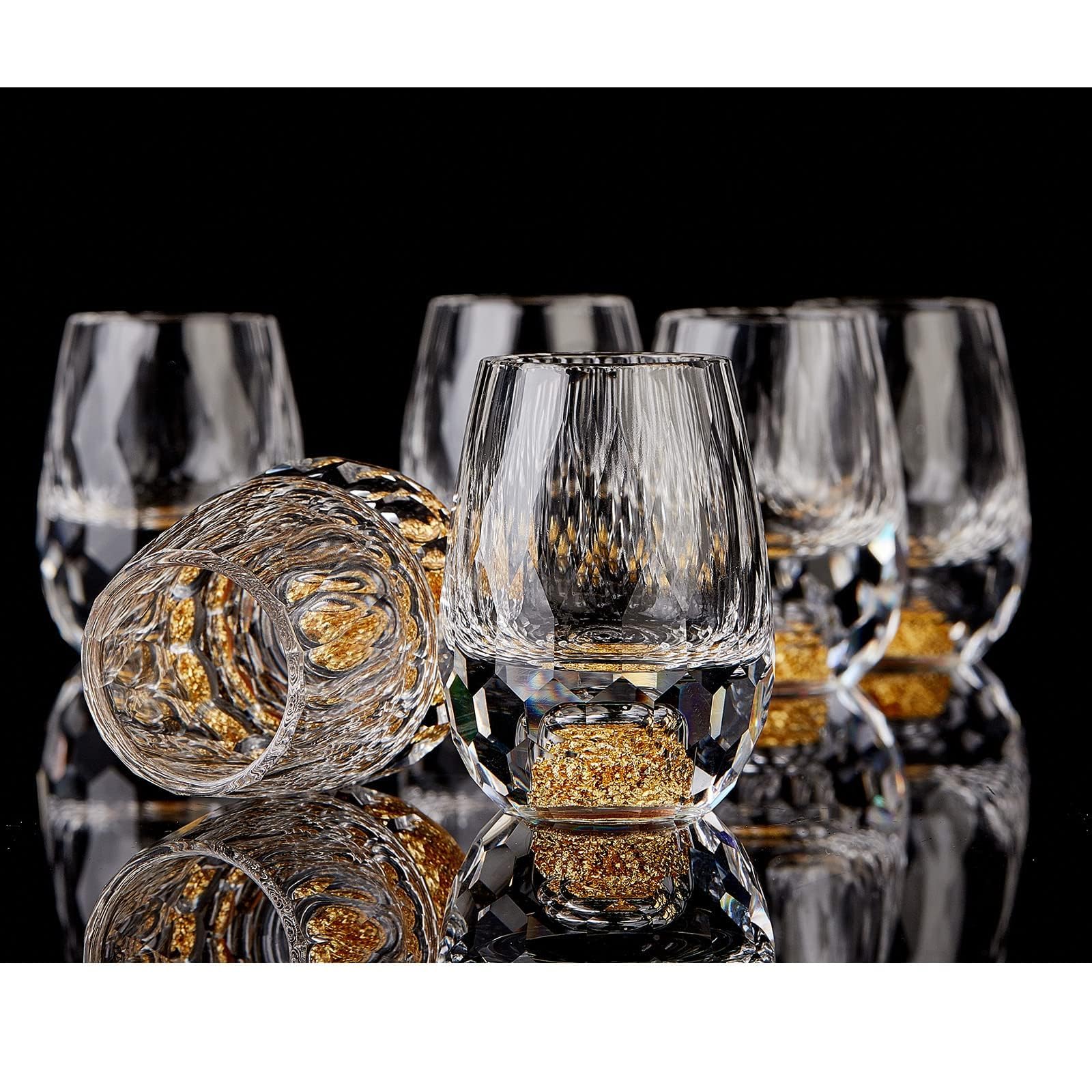 DUJUST Diamond Shot Glasses (45ml), Crystal Shot Glass Set Decorated with 24K Gold Leaf Flakes, Luxury & Cute Shot Cups, BPA-Free & Lead-Free, Perfect for Décor & Collection, Gift Choice - 6 pcs