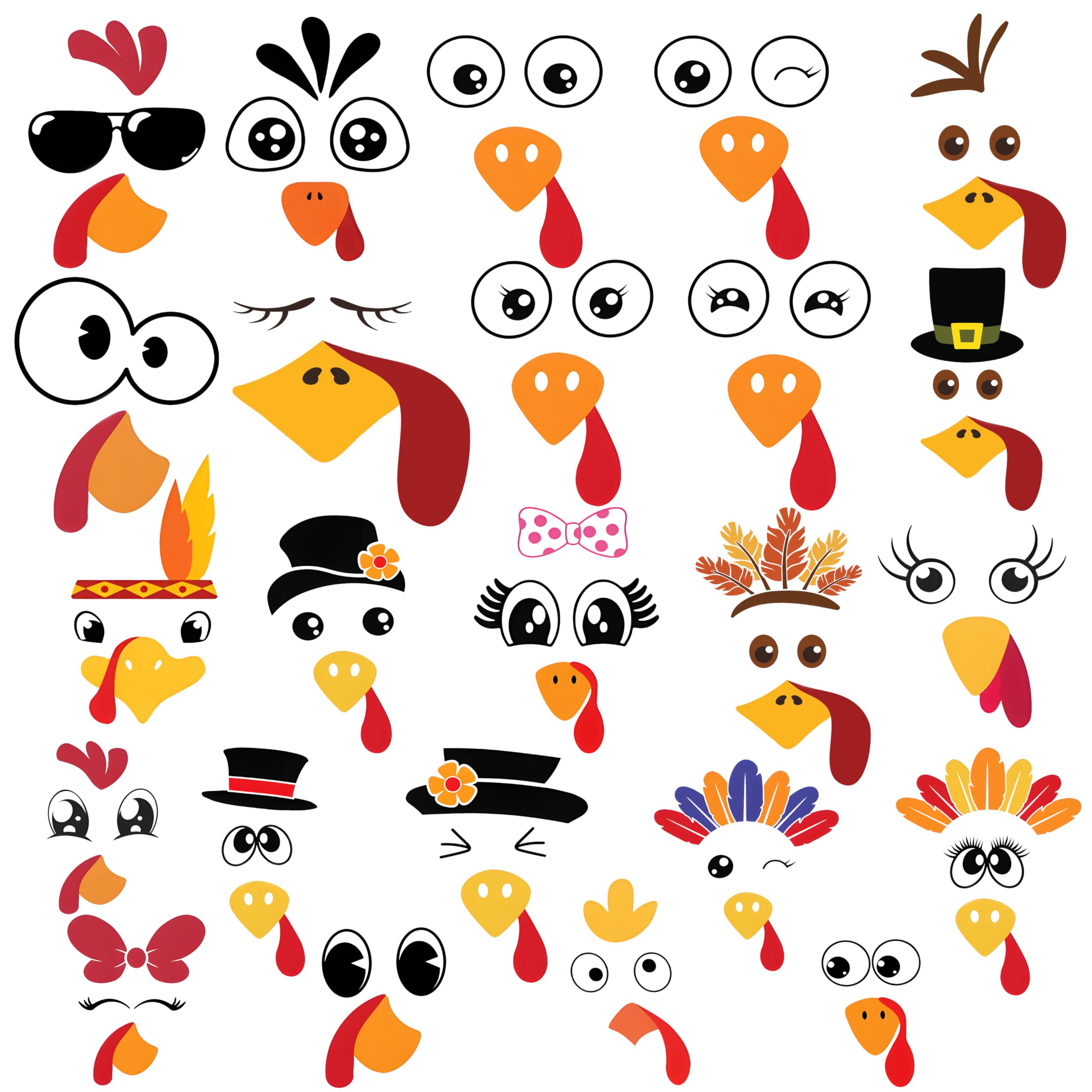Photo 1 of 28 Pcs Turkey Face Vinyl Decals Turkey Faces DIY Craft Vinyl Art Stickers, Turkey Face Wall Decals Stickers Halloween Fall Thanksgiving Christmas Glass Window Sticker