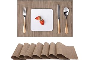 Myir JUN Place Mats, Table Mats Set of 8 Indoor Placemats Washable Non-Slip Heatproof Woven Placemats for Dining Table Fabric Place Mat PVC (Light Brown, Set of 8)