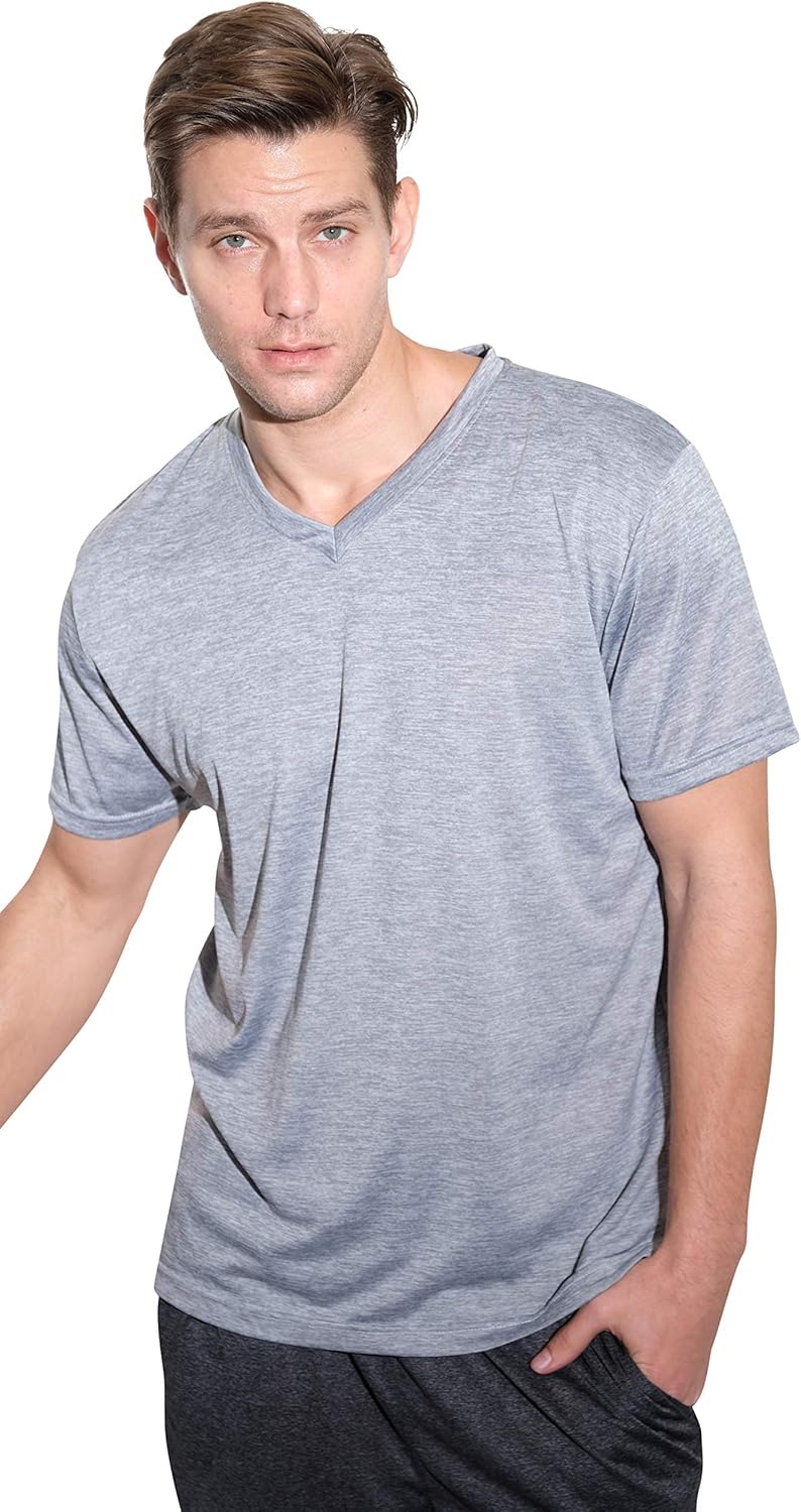 5 Pack: Men’s V-Neck Dry-Fit Moisture Wicking Active Athletic Tech Performance T-Shirt: Clothing