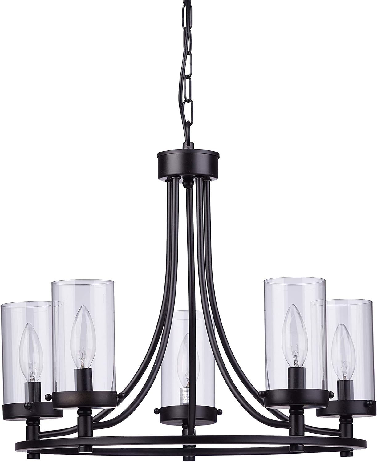 Loclgpm 19.3" Vintage Industrial 5-Lights Black Candle Chandeliers, Pendant Lighting with Glass Shades Hanging for Dining Room, Living Room, Hallway, Kitchen Island, Rustic Farmhouse, Foyer Decor - - 