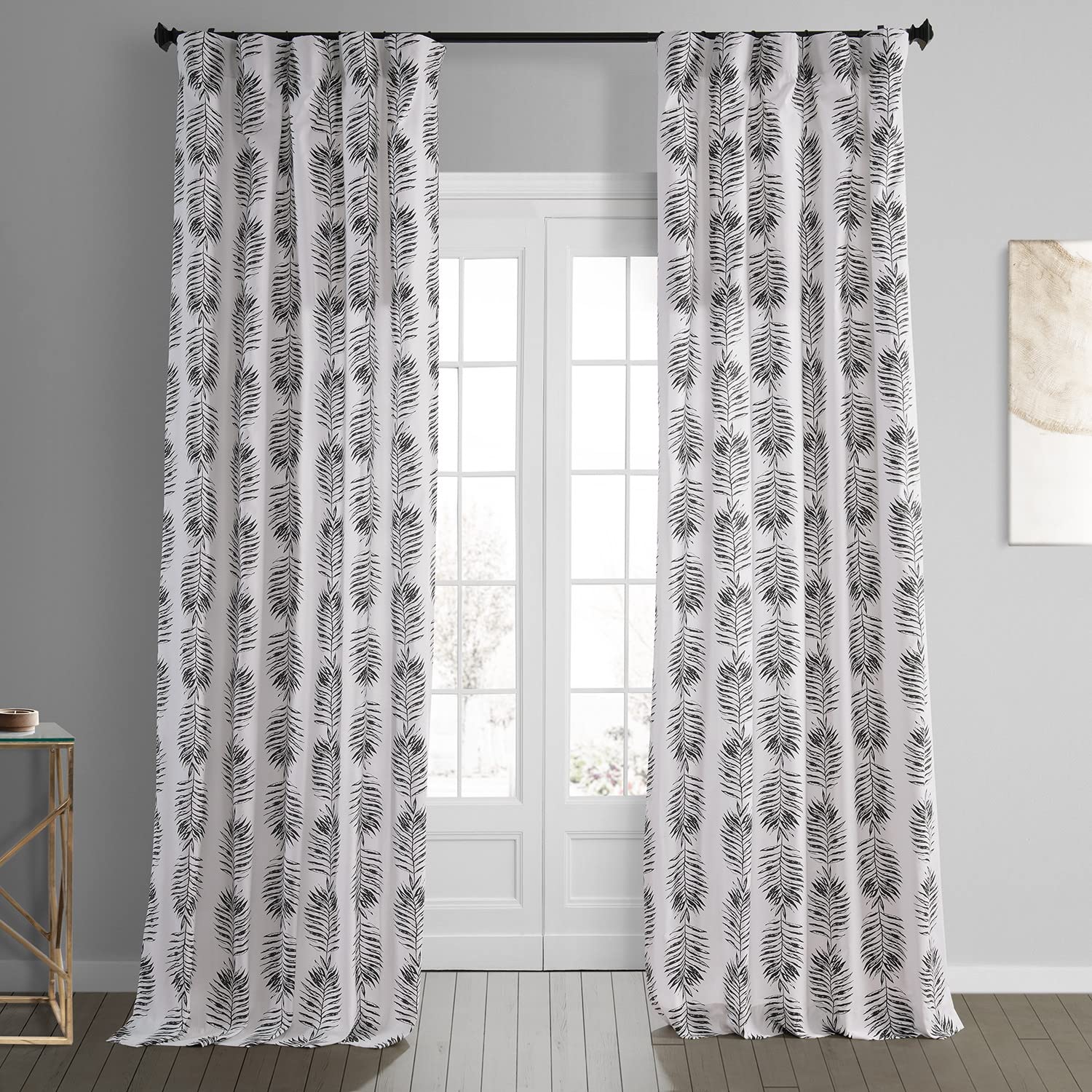 HPD Half Price Drapes Floral Curtains Luxury Cotton Printed Curtains 84 Inches Long (1 Panel) Modern Room Darkening Window Curtains for Bedroom & Living Room, 50W x 84L, Black Pine Leaf Image