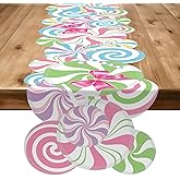 Christmas Table Runner Peppermint Lollipop Pastel Rustic Tablecloth Xmas Candy Cane Table Cover for Dining Home and Kitchen Christmas Party Winter Holiday Decor 72 x 14In
