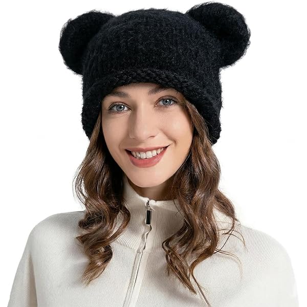 LumiSyne Winter Hat Cute Cat Ear Shape Y2k Style Furry Knit