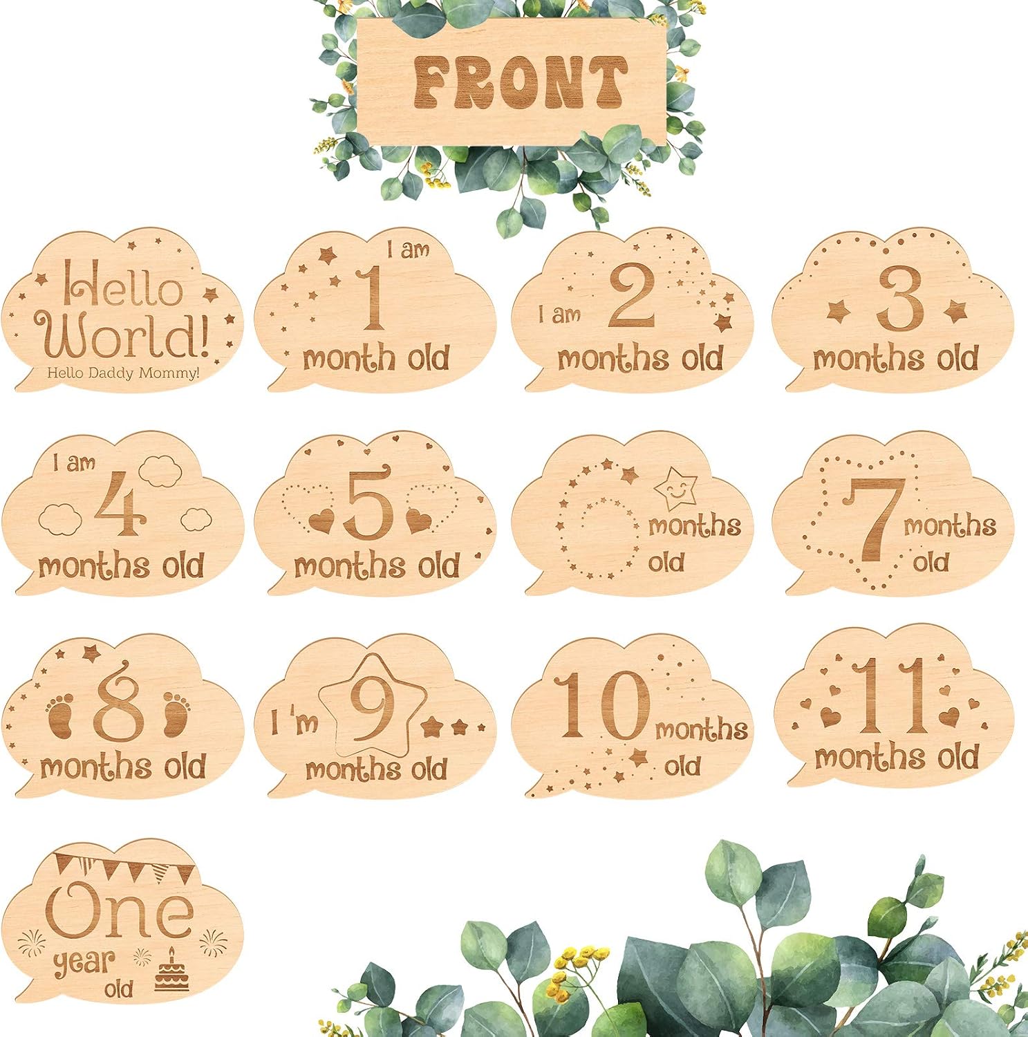 13 Pieces Baby Monthly Milestone Cards Wooden Baby Milestone Sign Baby ...