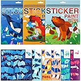 3PCS Sticker Paint Number Books Crafts for Kids Ages 4-8,8-12 Animal Dinosaur Ocean Sticker Book Stickers for Kids Boys Girl Adults for Birthday Party Favors Gift Travel Toy Daycare Activity