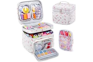 AMOIGEE Double-Layer Sewing Organizer Storage Bag with 2 Detachable Pouches, Large Quilted Sewing Basket for Supplies & Tools, Portable Travel Sewing Kit Case, Gift for Mom(Bag ONLY)