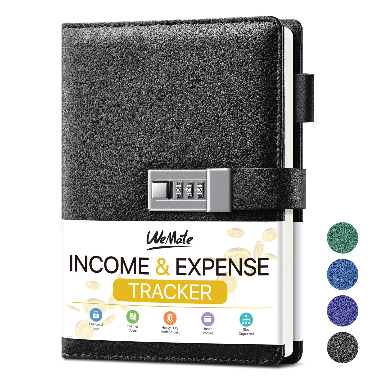 WEMATE Income and Expense Tracker, Accounting Ledger Book for Small Business & Personal Use, Undated Bookkeeping Record Book- 53 Weeks, A5 Leather Ledger Book, 8x6Inch, Black