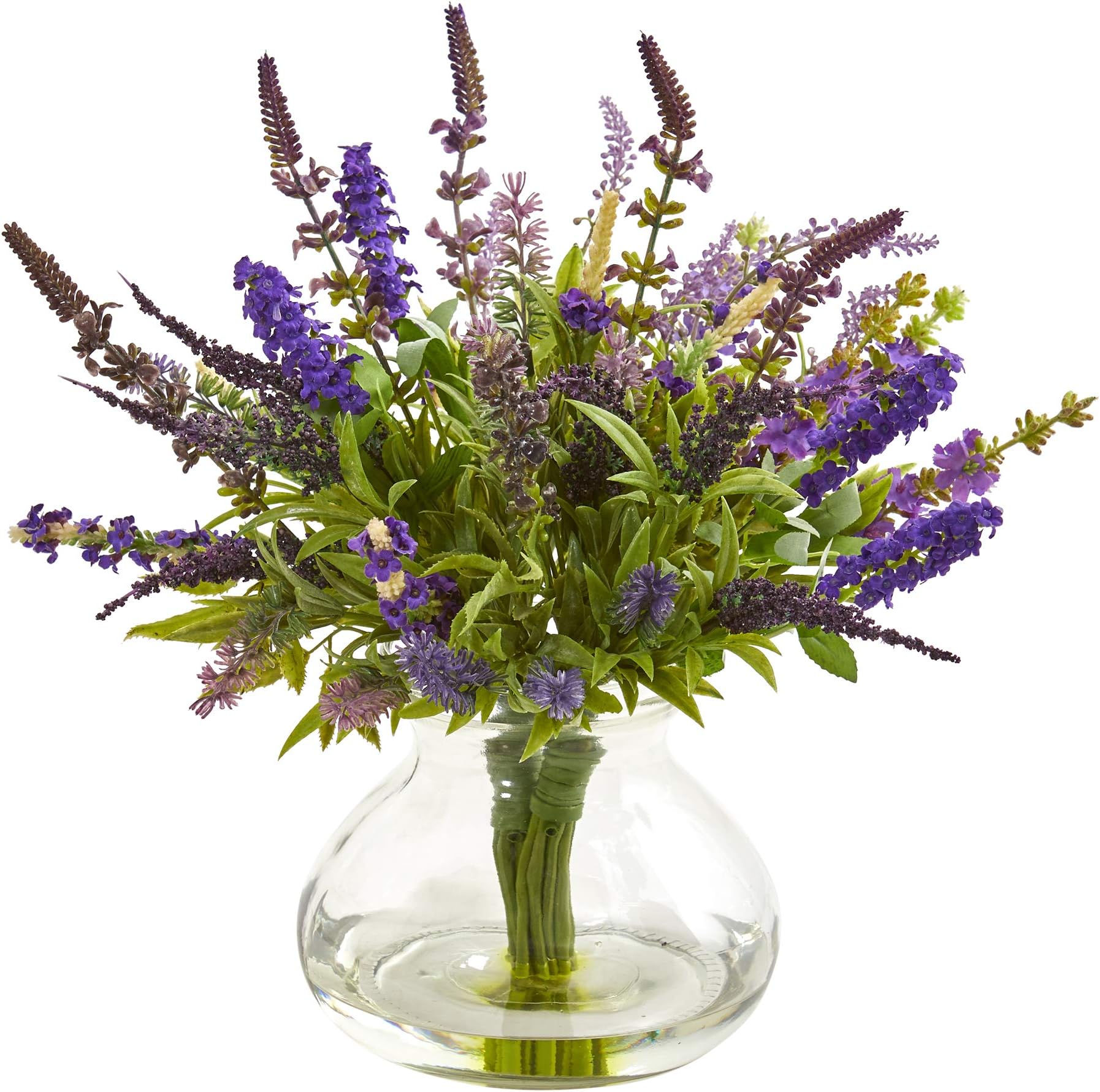 Nearly Natural Lavender Bouquet Artificial Vase Silk Arrangements 12x12x16